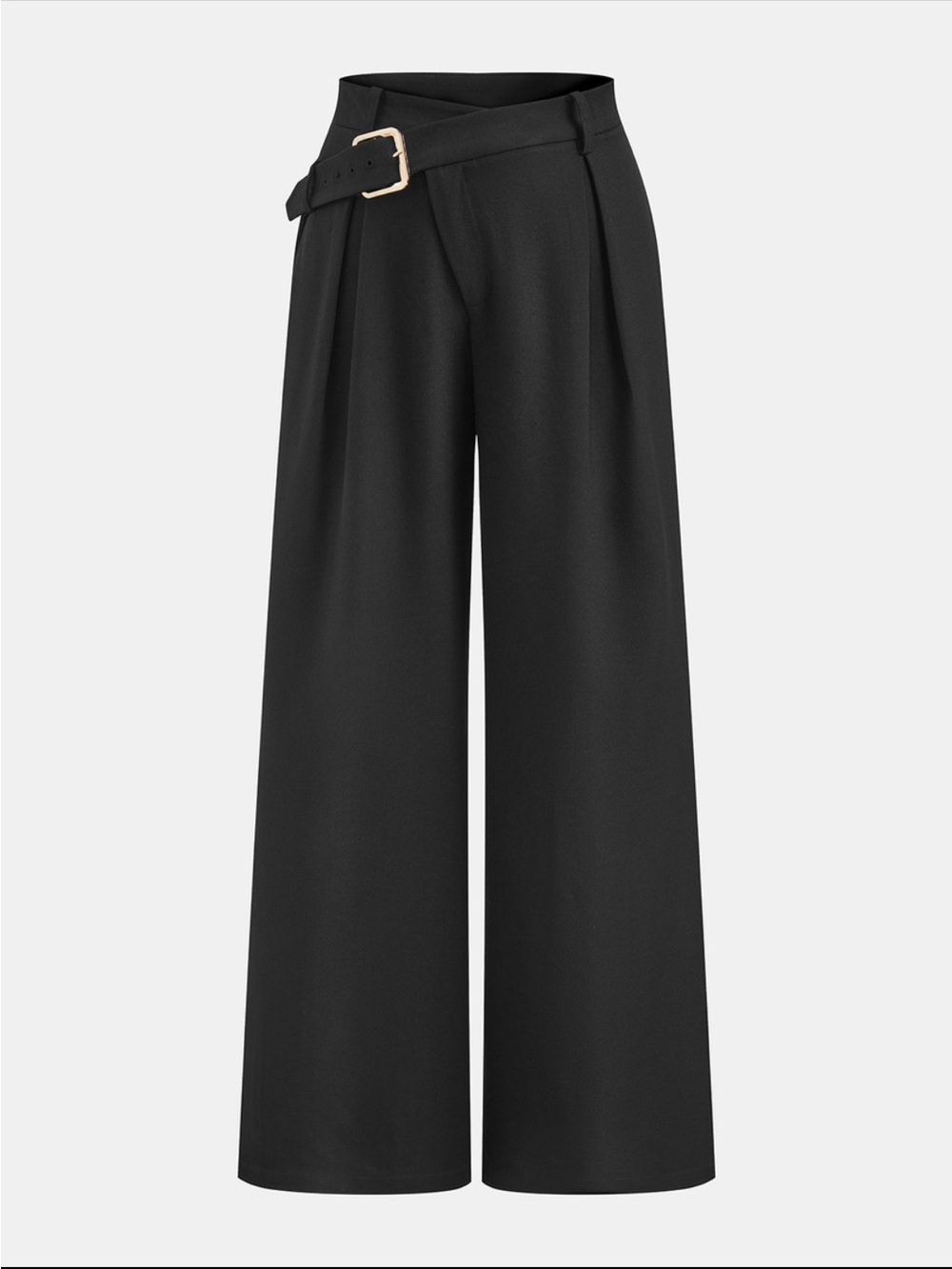 Commense Black Wide-Leg Belted Trousers